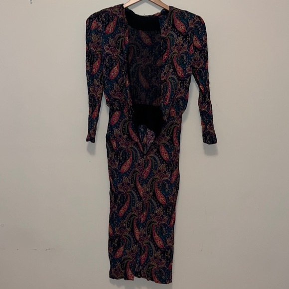 Vintage 80s Paisley Print Dress - Picture 3 of 14